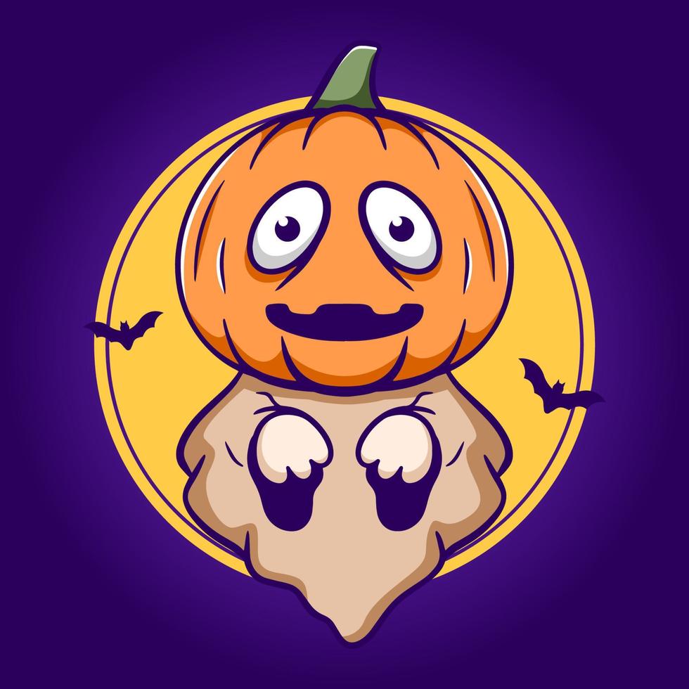 fantasma de abóbora fofo, ilustração engraçada dos desenhos animados de halloween vetor
