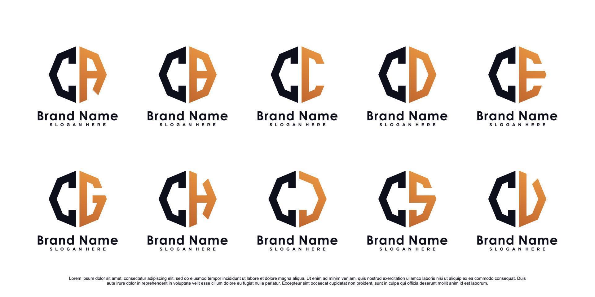 coleção de modelo de design de logotipo de ícone de letra inicial c com vetor premium de elemento criativo
