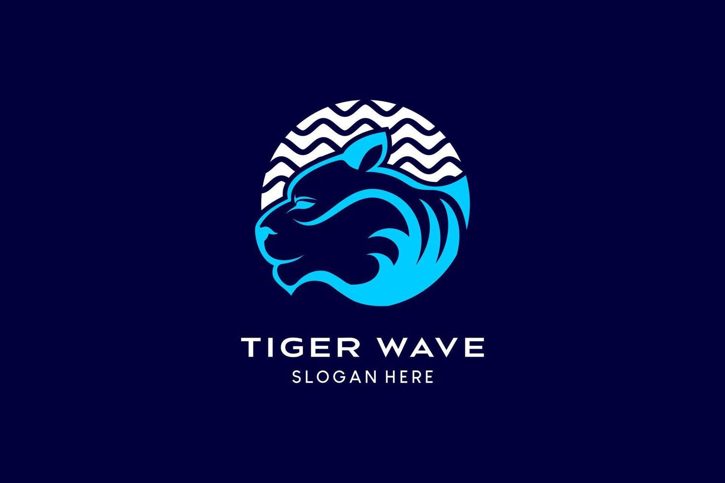 design de logotipo de cabeça de tigre combina arte de onda com conceito criativo em círculo. ilustração de logotipo de vetor premium