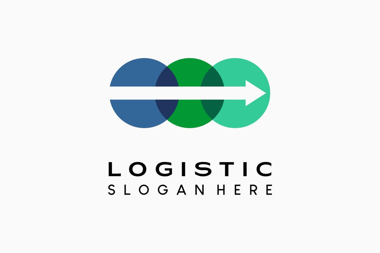 design de logotipo da empresa de logística, serviço de entrega. ícone de seta em três pontos coloridos. ilustração vetorial moderna vetor