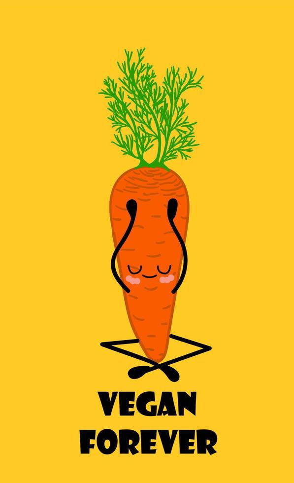 vegetais de ioga. estilo de vida saudável. esportes e vegetarianismo. personagens de cenoura. pose de ioga vetor