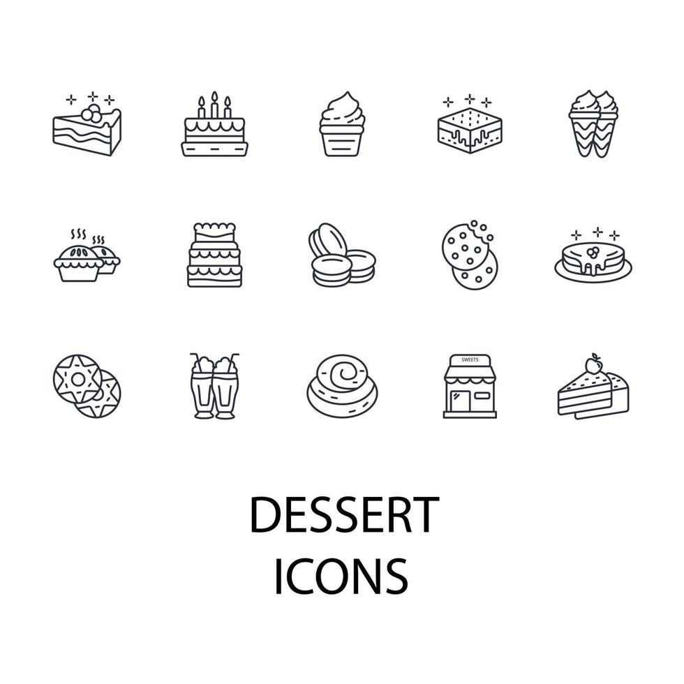conjunto de ícones de sobremesa. elementos do vetor de símbolo de pacote de sobremesas para web infográfico