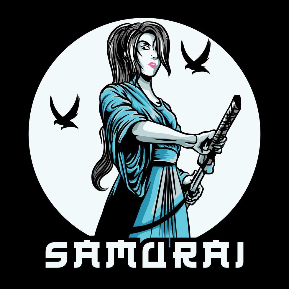 ilustração feminina de samurai vetor