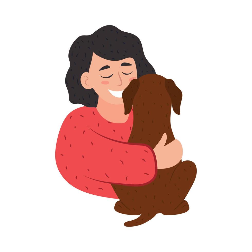 cachorro e mulher se abraçando vetor
