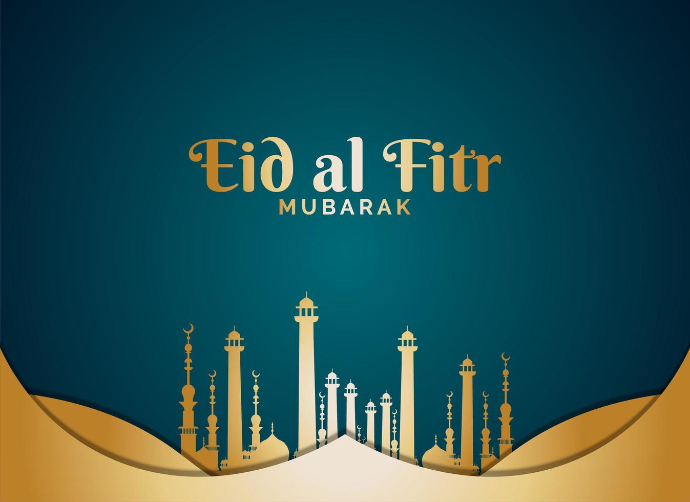 eid al fitr com torres de mesquita de ouro na cerceta vetor