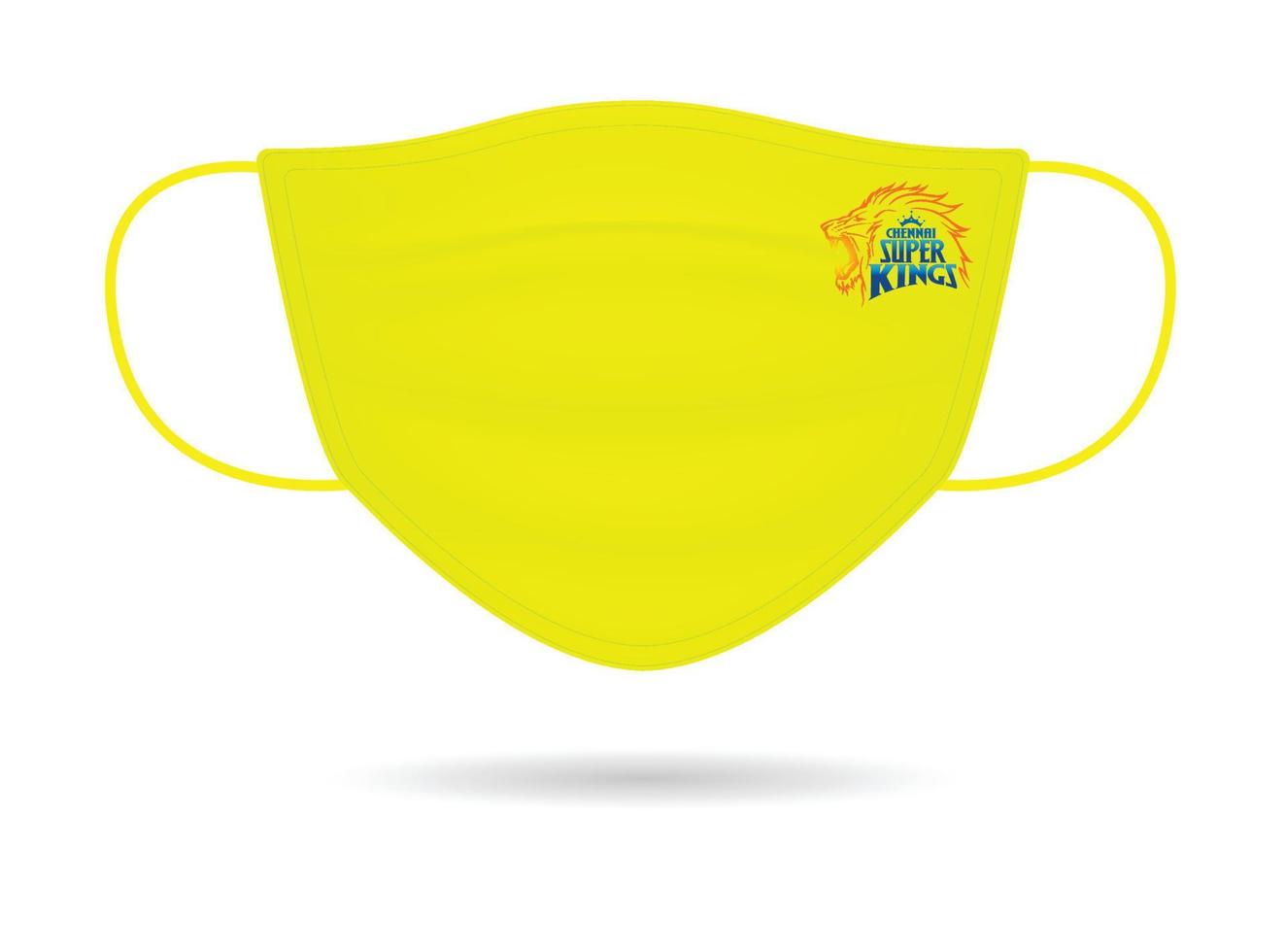 chennai, índia, 15 de abril de 2021, máscara facial cirúrgica com logotipo csk em covid-19, pandemia de vírus corona isolada em fundo branco. vetor