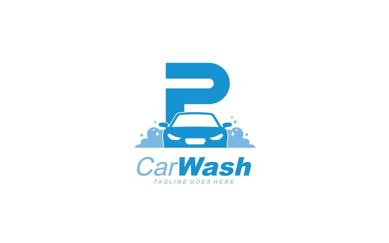 p logo carwash para identidade. ilustração vetorial de modelo de carro para sua marca. vetor