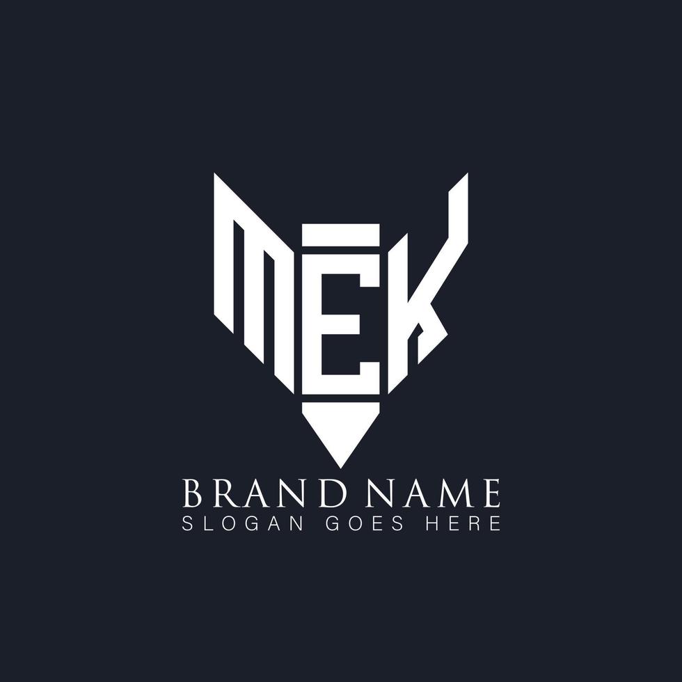 design de logotipo de carta mek em fundo preto. conceito de logotipo de letra de letras de lápis de monograma criativo mek. mek design de logotipo de vetor abstrato plano moderno exclusivo.