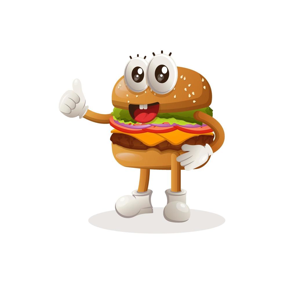 design de mascote de hambúrguer bonito polegares para cima vetor