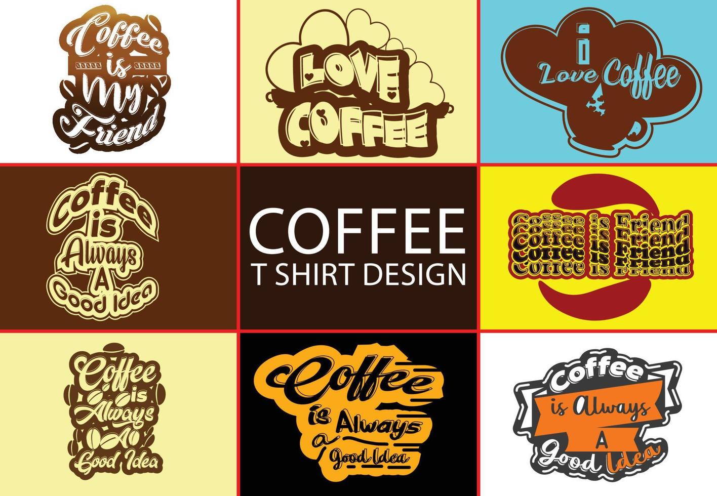 café novo conjunto de modelo de design de camiseta e adesivo vetor