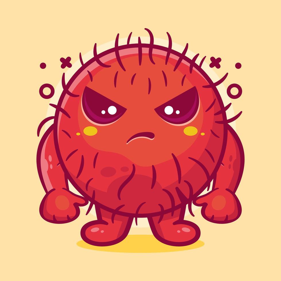 mascote de personagem de fruta rambutan sério com desenho isolado de expressão de raiva em design de estilo simples vetor