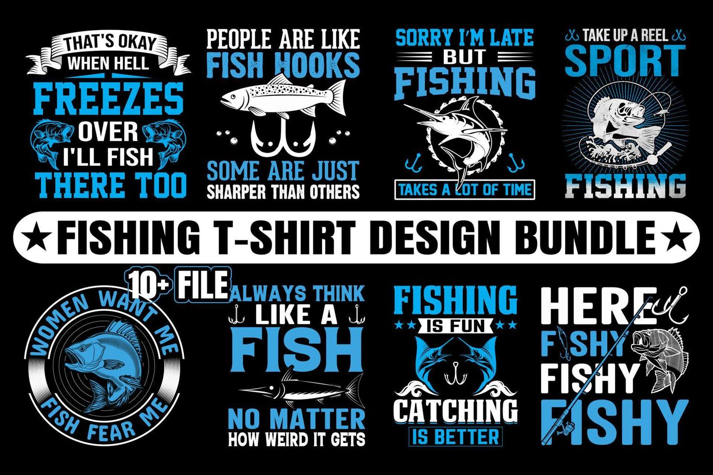 incrível pacote de design de camiseta de pesca vetor