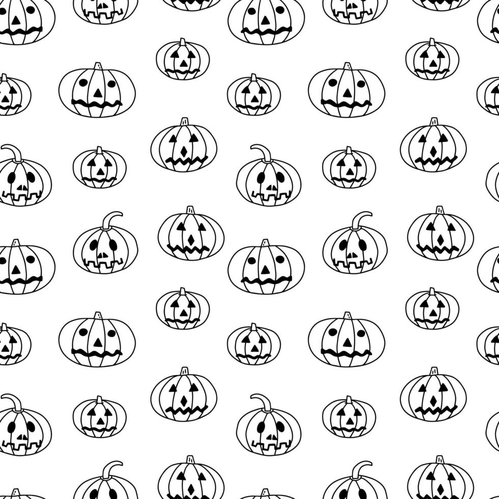 vetor de padrão sem emenda de abóbora de halloween. doodle abóboras assustadoras isoladas no fundo branco