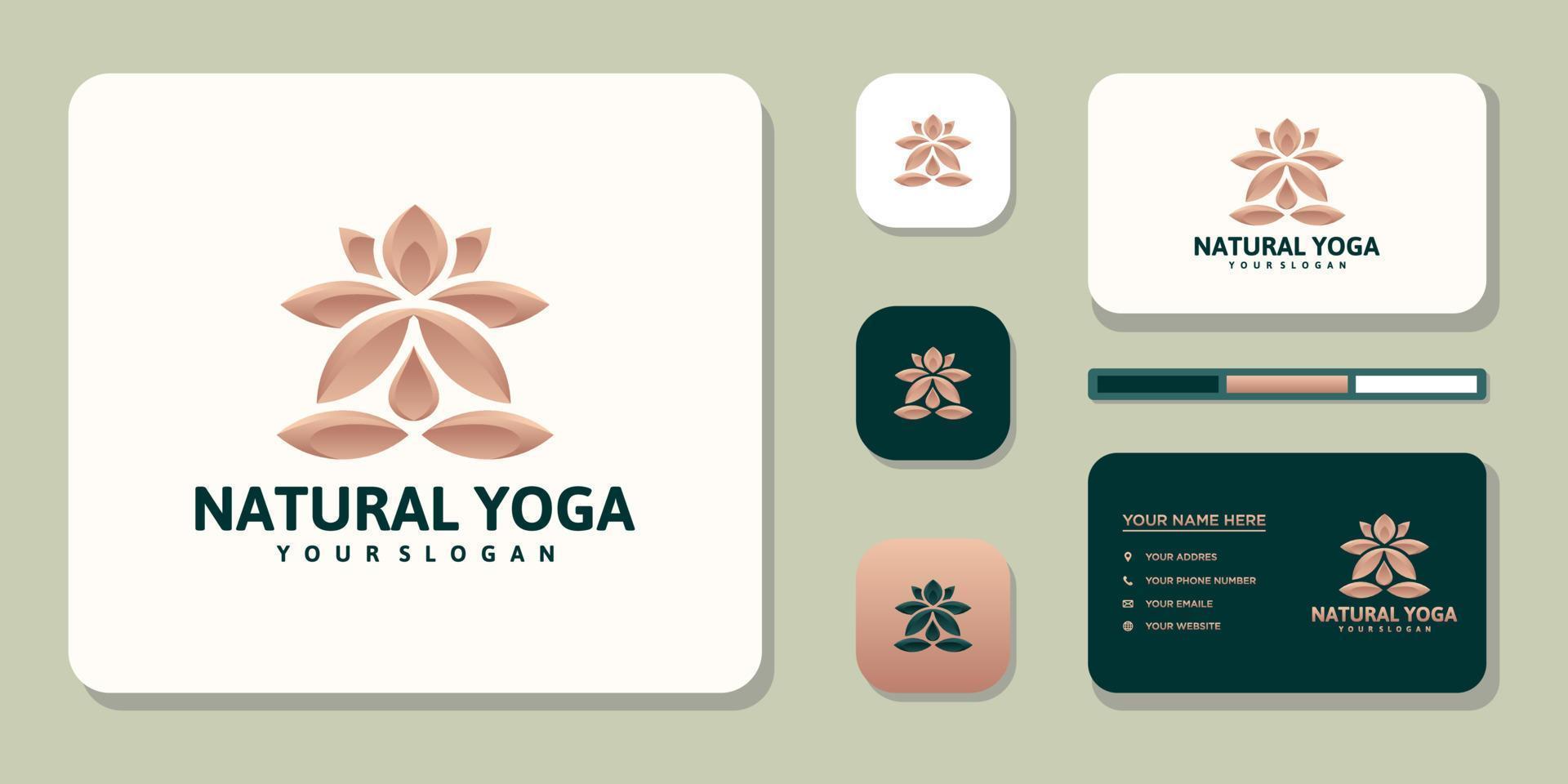 logotipo de meditação de ioga e vetor premium de design de cartão de visita