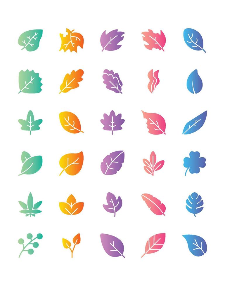 conjunto de ícones de folha 30 isolado no fundo branco vetor