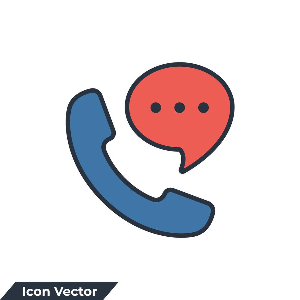 ligue para ilustração em vetor logotipo ícone. aparelho de telefone com modelo de símbolo de bolha de fala para coleção de design gráfico e web