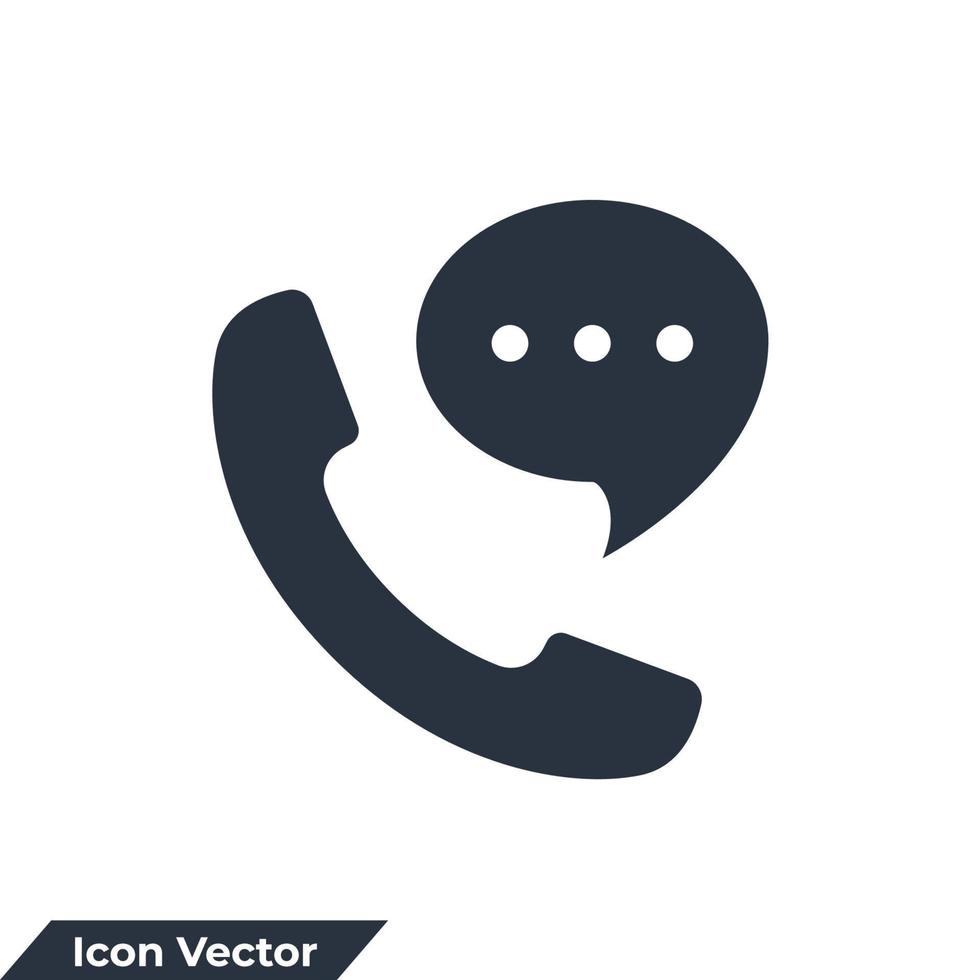 ligue para ilustração em vetor logotipo ícone. aparelho de telefone com modelo de símbolo de bolha de fala para coleção de design gráfico e web