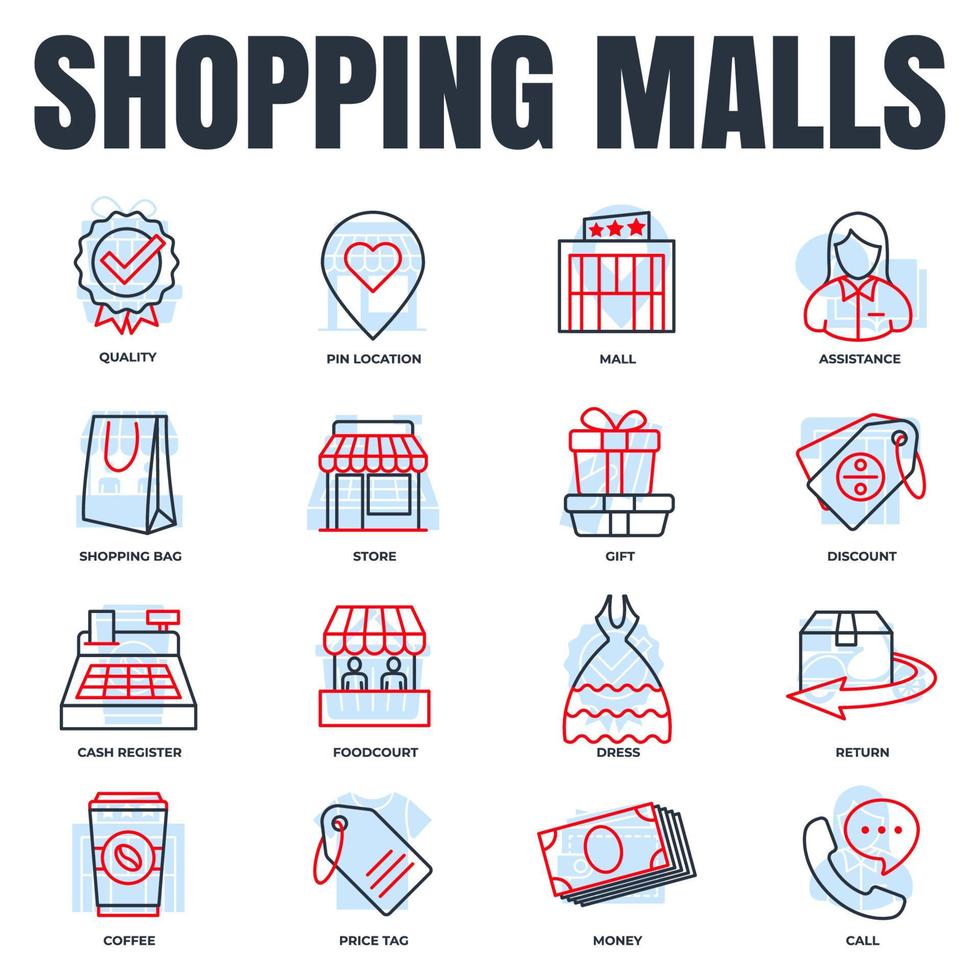 conjunto de ilustração em vetor logotipo ícone shoppings. modelo de símbolo de pacote de supermercado online para coleção de design gráfico e web