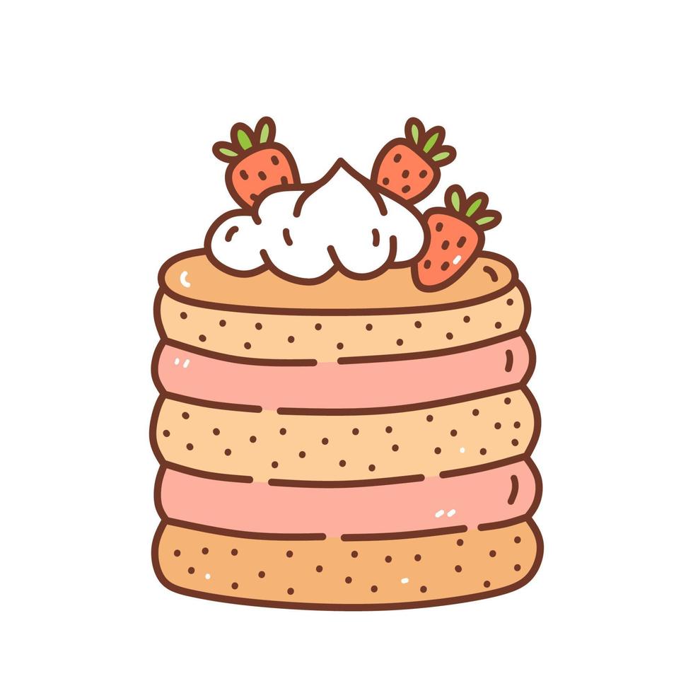 pedaço de bolo de morango isolado no fundo branco. sobremesa fofa decorada com frutas. ilustração vetorial desenhada à mão em estilo doodle. perfeito para projetos de férias, cartões, decorações, logotipo, menu. vetor