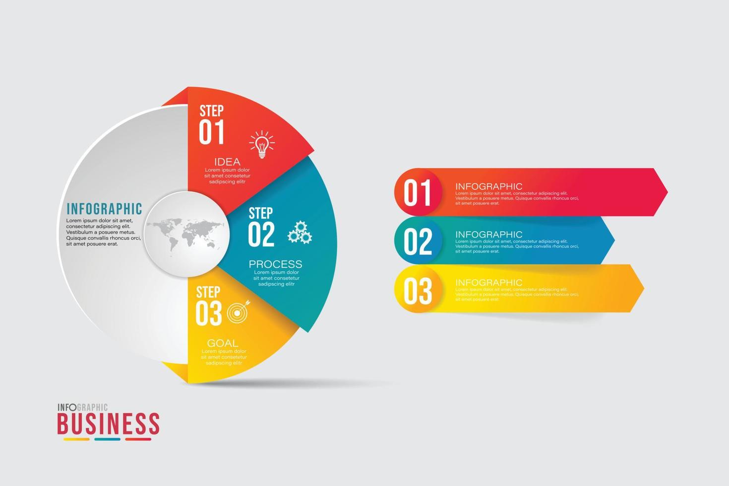 modelo de design de infográfico de ilustração vetorial com ícones e 3 opções ou etapas. pode ser usado para processo, apresentações, layout, banner, infográfico. vetor