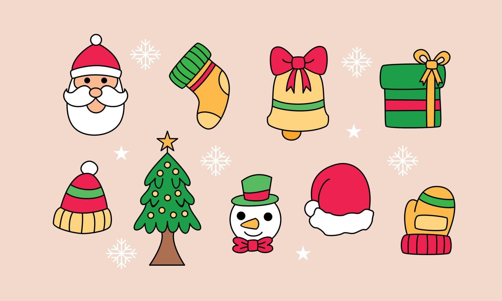 conjunto de doodle de objeto relacionado ao natal vetor