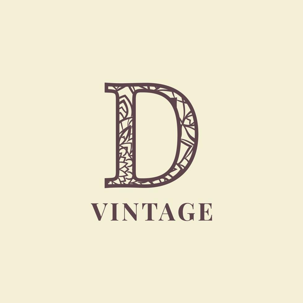 letra d design de vetor de logotipo de decoração vintage