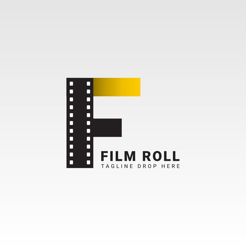 letra f carretel de filme preto e dourado cor elegante design de logotipo de vetor moderno