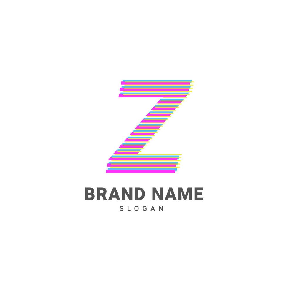 logotipo de ilusão de ótica letra z, marca de alfabeto de falha na moda vetor