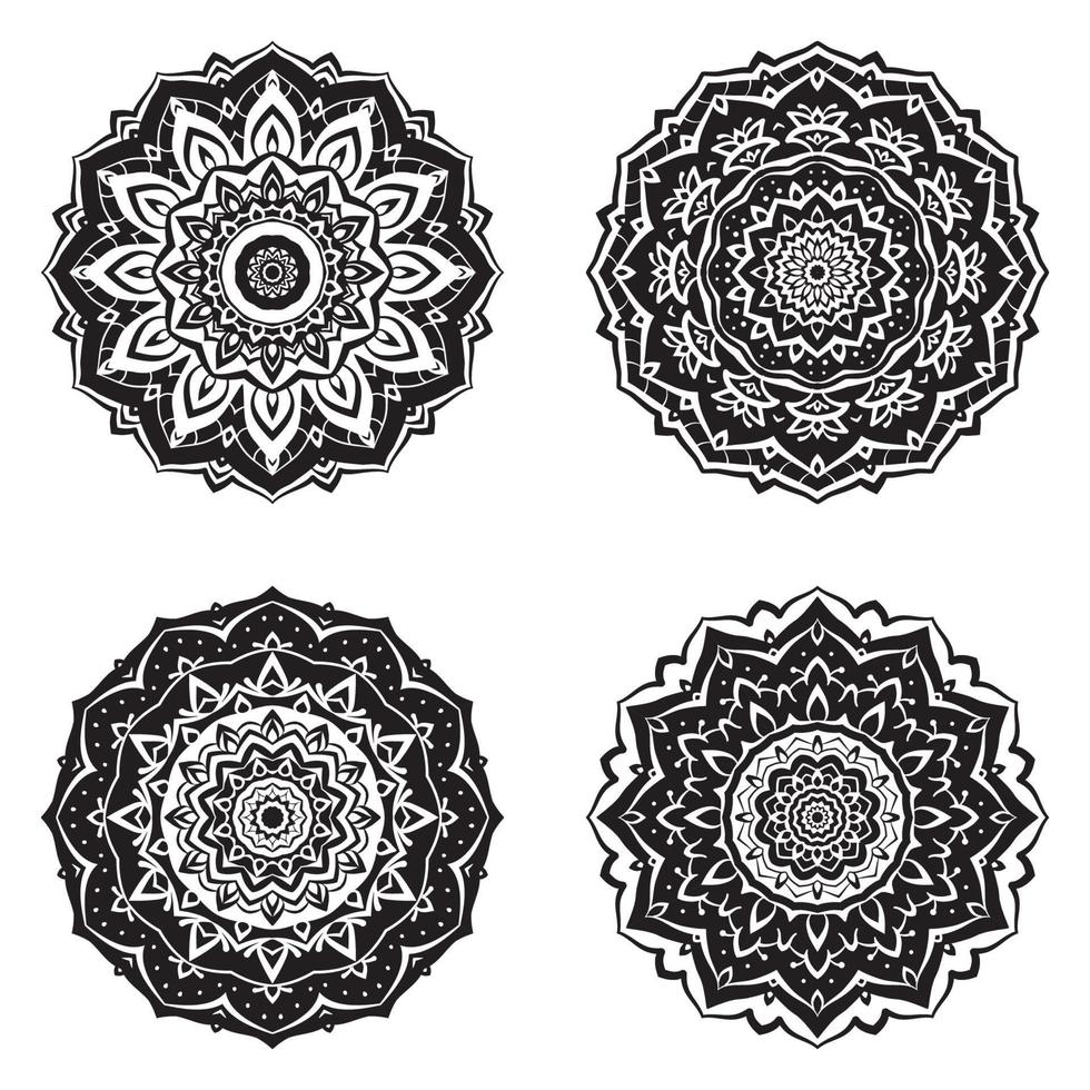 conjunto de mandalas redondas decorativas para terapia de arte espiritual consciente e decoração de design vetorial vetor
