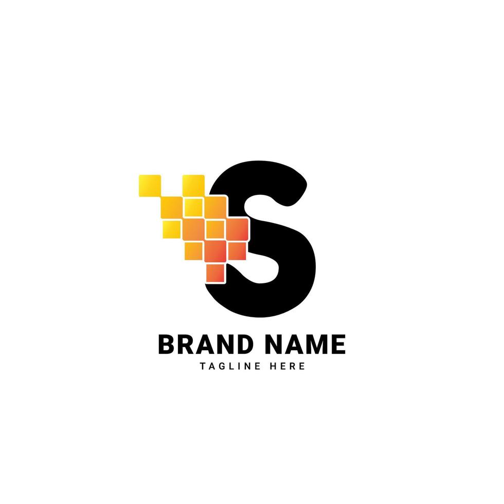 design de logotipo de vetor de tecnologia gradiente moderna de pixel digital letra s