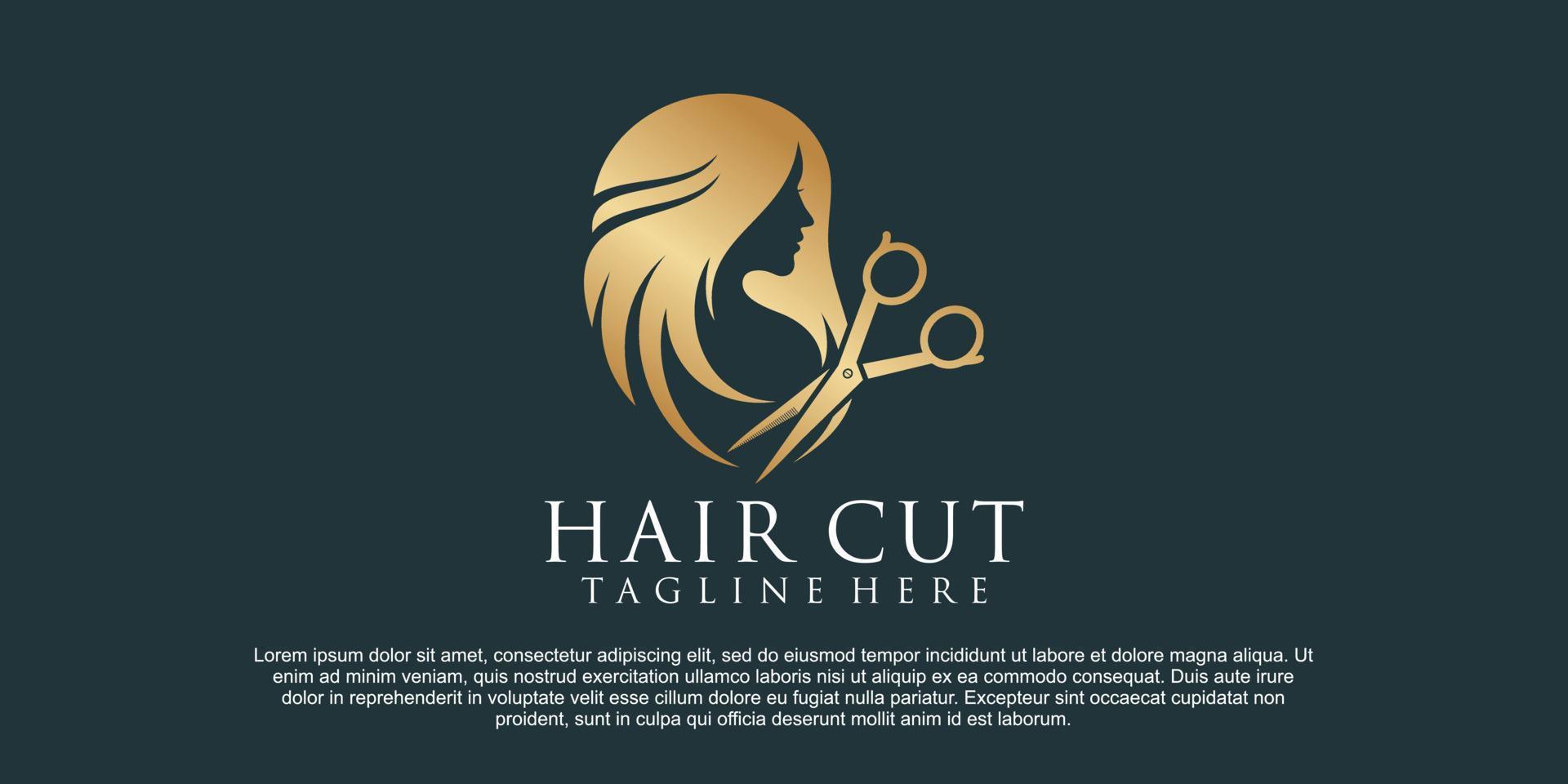 mulher de beleza tendo seu vetor premium de logotipo de corte de cabelo