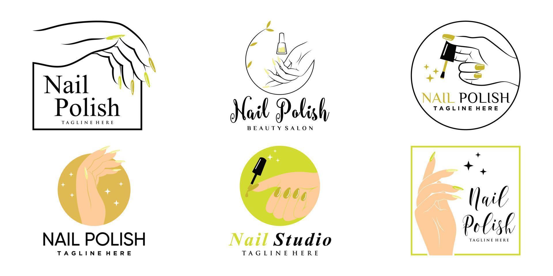 estúdio de unhas ou conjunto de ícones de esmaltes design de logotipo para salão de beleza com vetor premium de conceito exclusivo