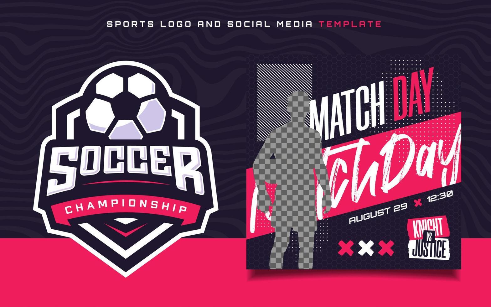 logotipo de esportes de futebol e panfleto de banner do dia do jogo para postagem de mídia social vetor