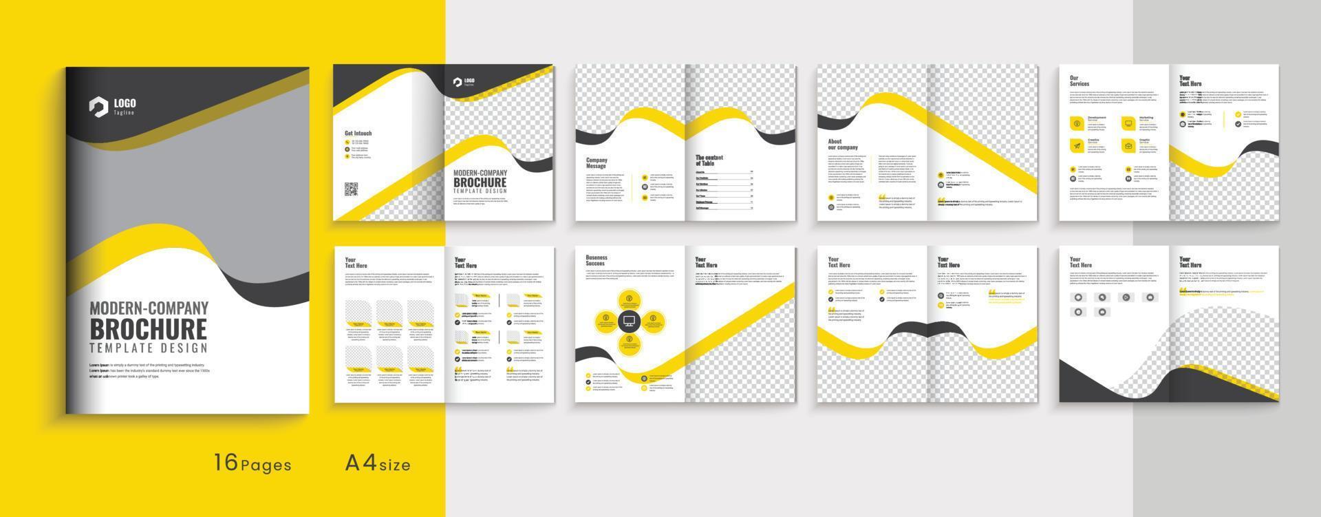 perfil corporativo da empresa multipage design de layout de modelo de folheto bifold de negócios, perfil de negócios de 16 páginas, design de folheto, design de relatório anual da empresa vetor