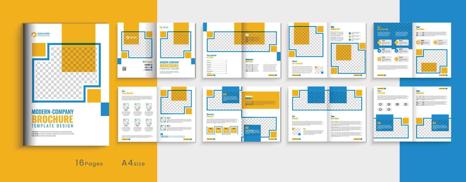 perfil da empresa corporativa design de layout de modelo de folheto bifold de negócios de várias páginas, perfil de negócios de 16 páginas, design de folheto, modelo totalmente editável de folheto bi-fold moderno vetor