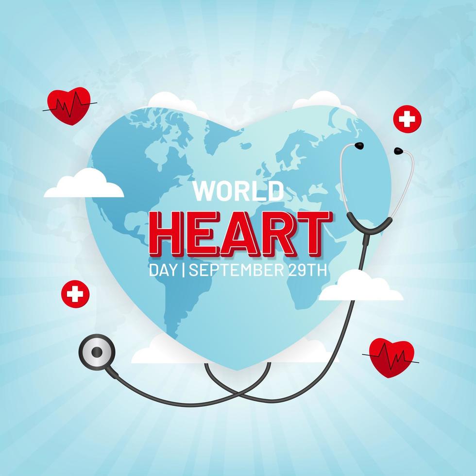 dia mundial do coração 29 de setembro ilustração em design de fundo isolado vetor