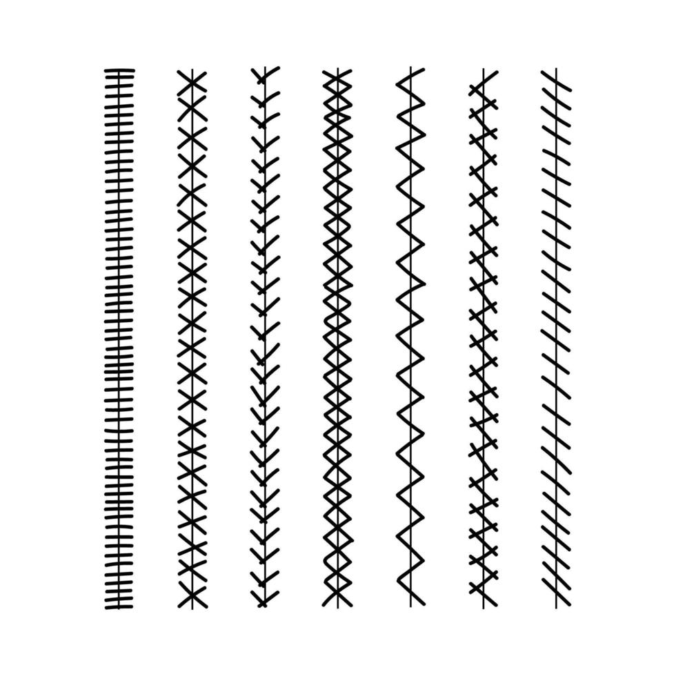 costura, bordado, bordas de costura, doodle desenhado à mão. elemento de decoração. quadros. variações de costura e bordado. ilustração vetorial simples vetor