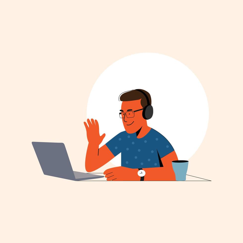 trabalhando em casa ilustração vetorial de estilo simples. carreira on-line. ilustração de espaço de coworking. freelancers jovem trabalhando no laptop ou computador em casa. estudar em casa na quarentena vetor