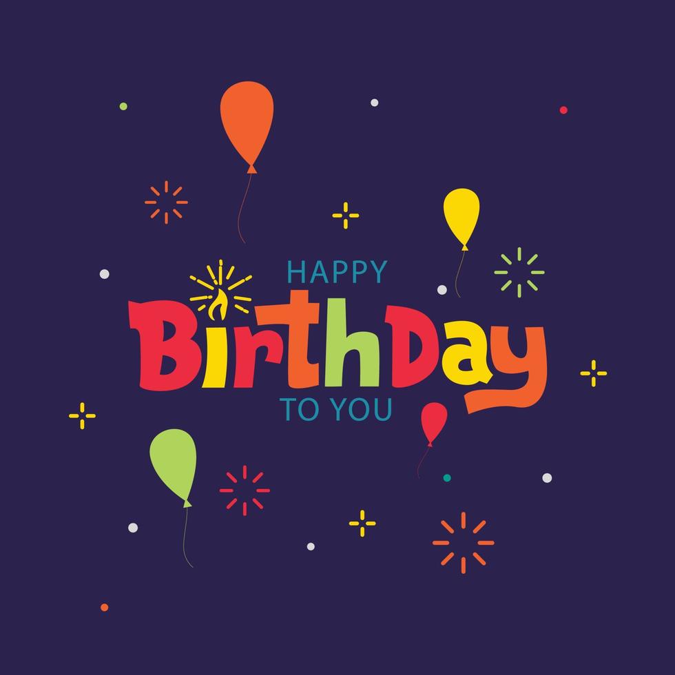 feliz aniversário tipografia vector design para cartões e pôster com balão, confete e caixa de presente, modelo de design para festa de aniversário.