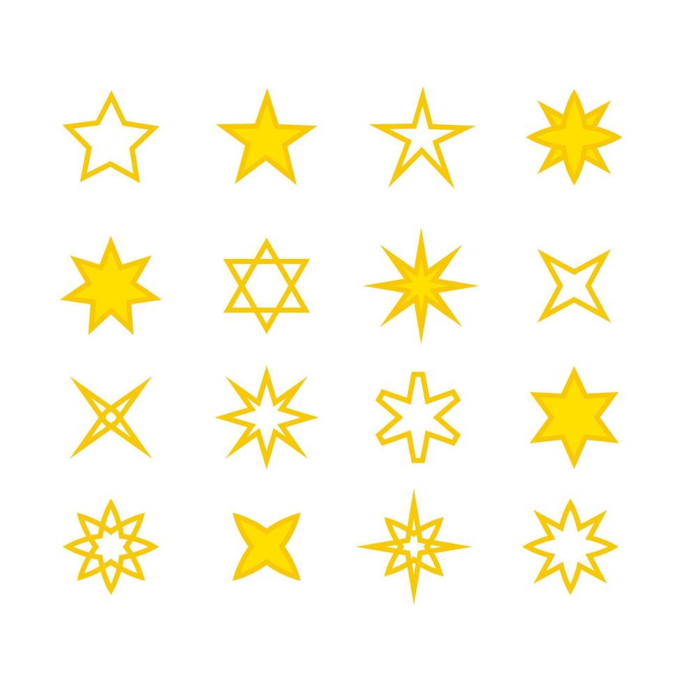 conjunto de ilustração de linha de estrelas cintilantes amarelas vetor