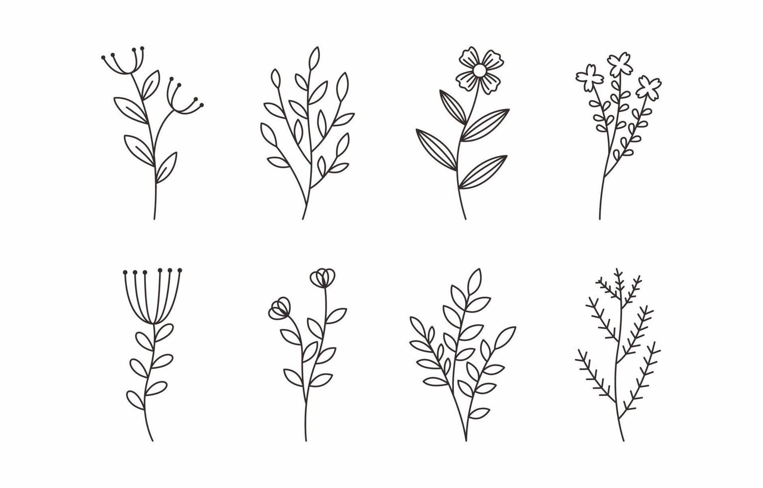coleção de tatuagem floral minimalista desenhada à mão vetor