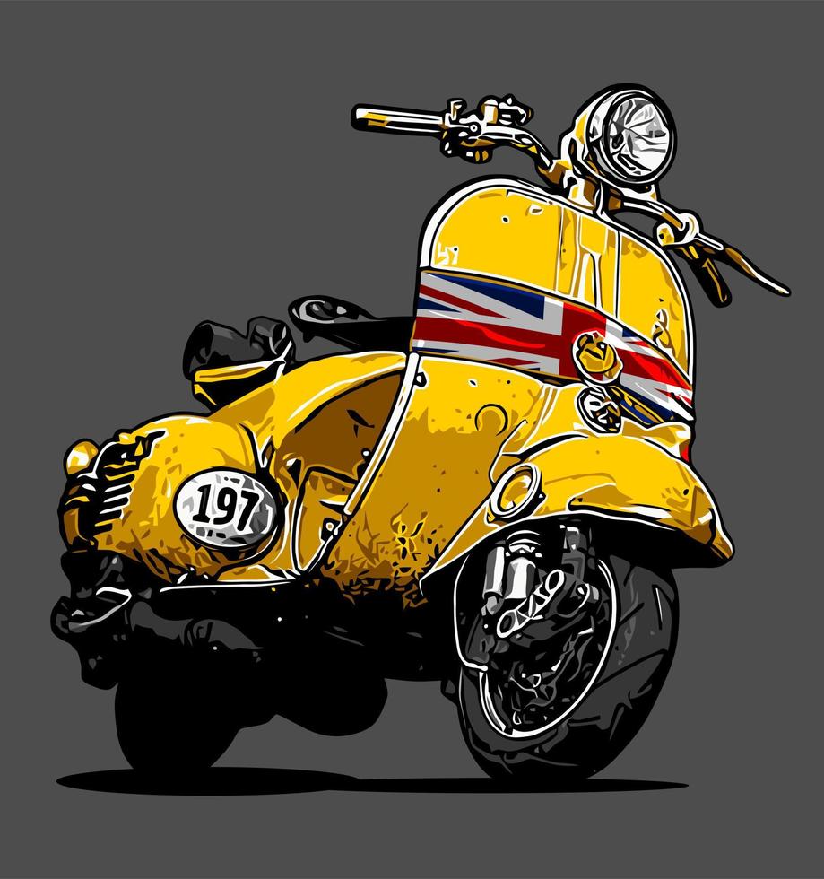 scooter clássico e bandeira britânica vetor
