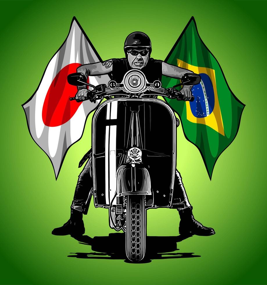 motociclista com raiva e bandeira vetor