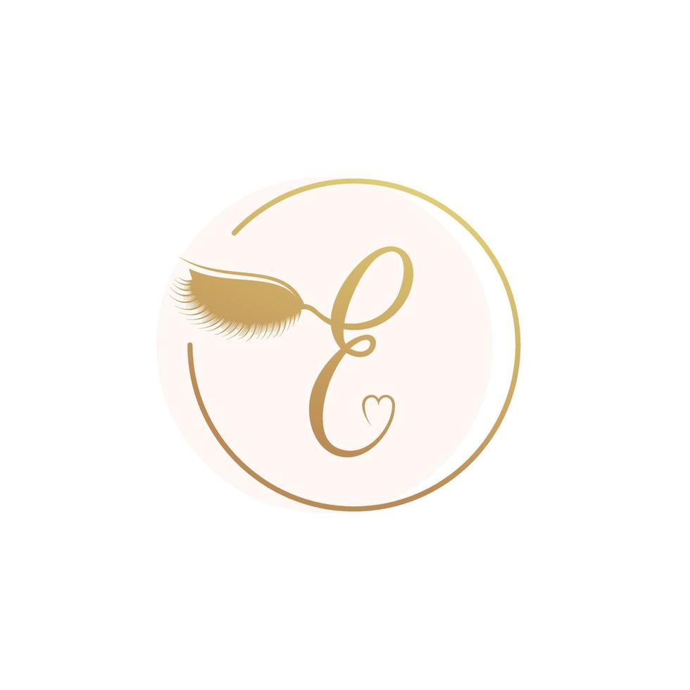 ícone do logotipo da letra e com conceito de cílios para vetor premium de beleza