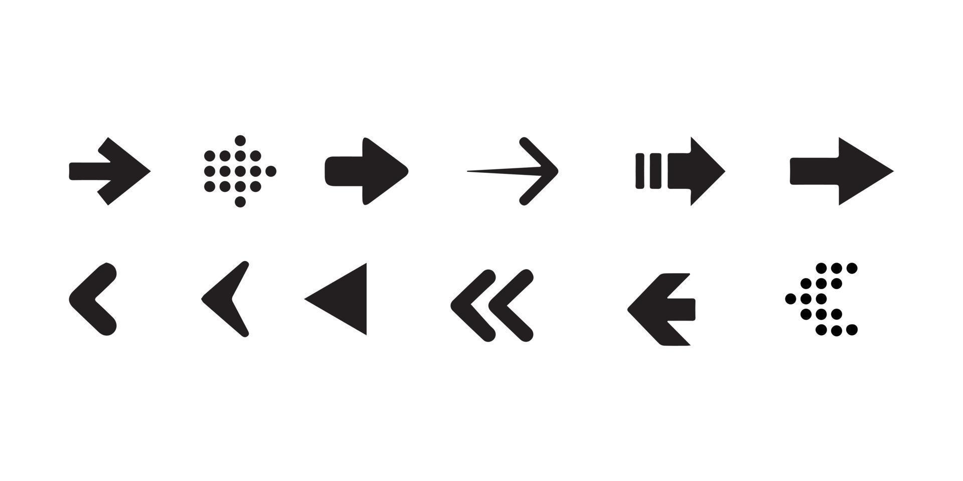 definir o ícone de seta. coleção sinal de setas diferentes. vetor de setas de vetor preto