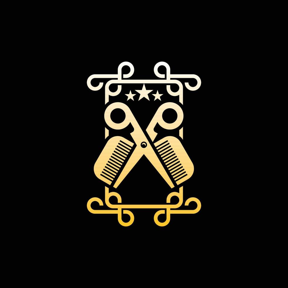 logotipo de equipamento de luxo de pente de tesoura vetor