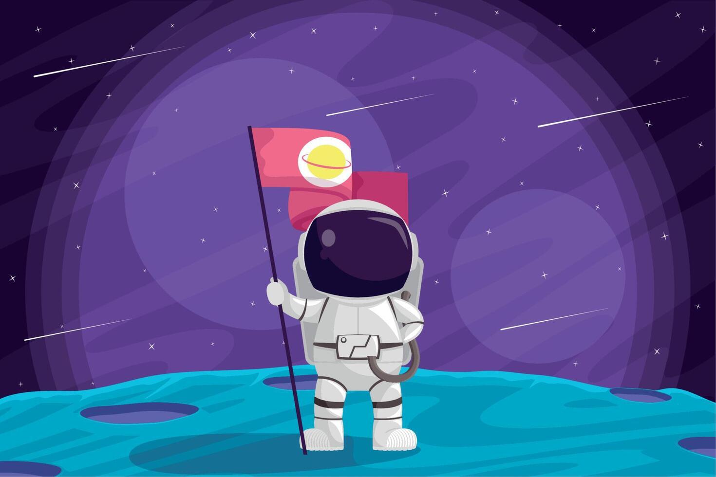 astronauta com bandeira na lua vetor