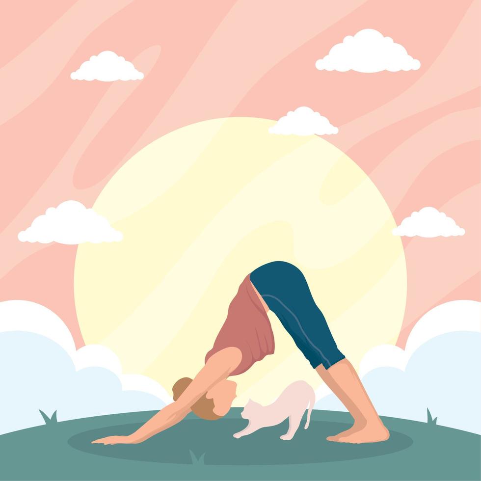 garota praticando ioga na paisagem vetor