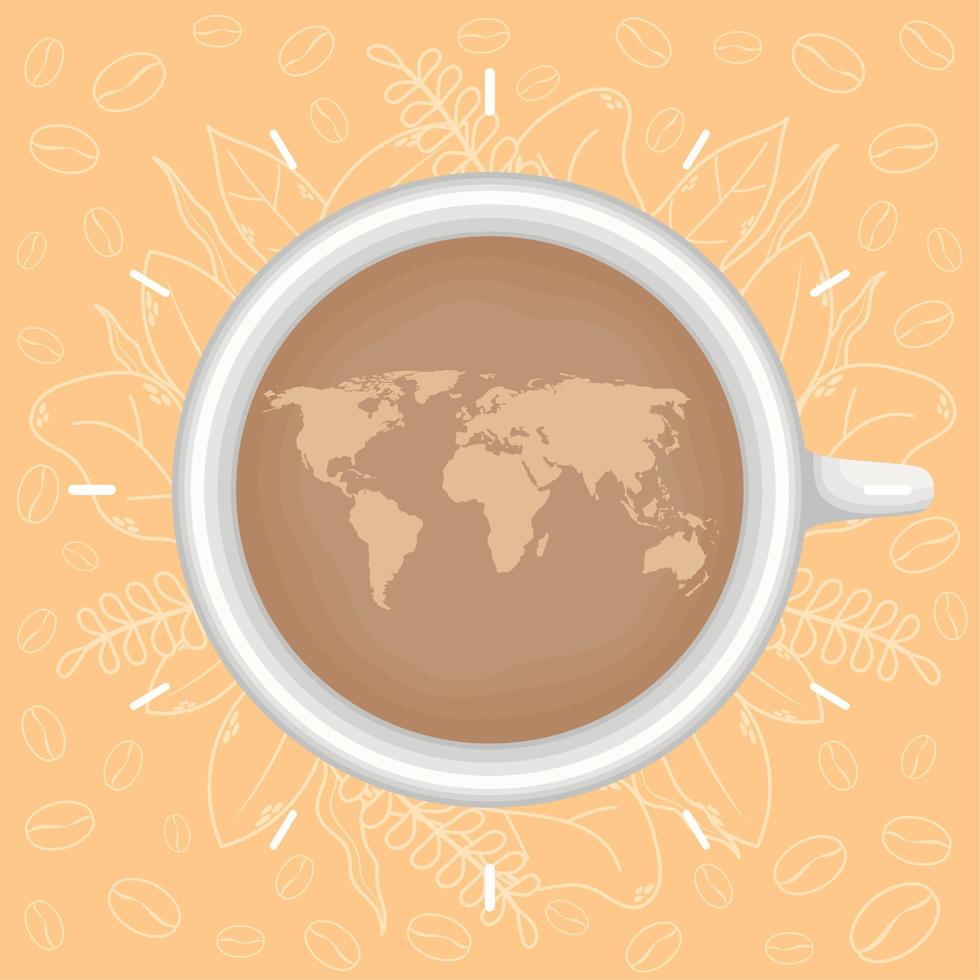 xícara de café com mapa da terra vetor