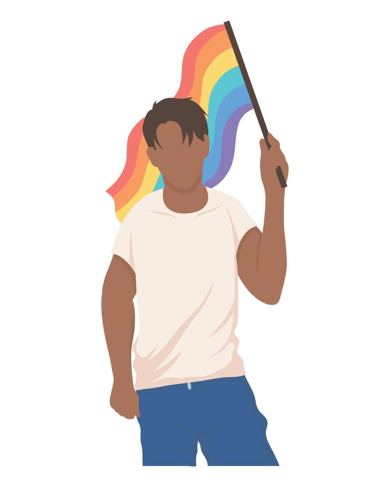 afro gay com bandeira lgbtq vetor